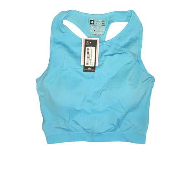 PrettyLittleThing Bright Blue Seamless Sports Bra With Bust Panel Detail Size M - Picture 4 of 7